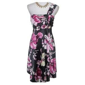The Limited One Shoulder Floral Print Dress Black and Pink Woman’s Size 6